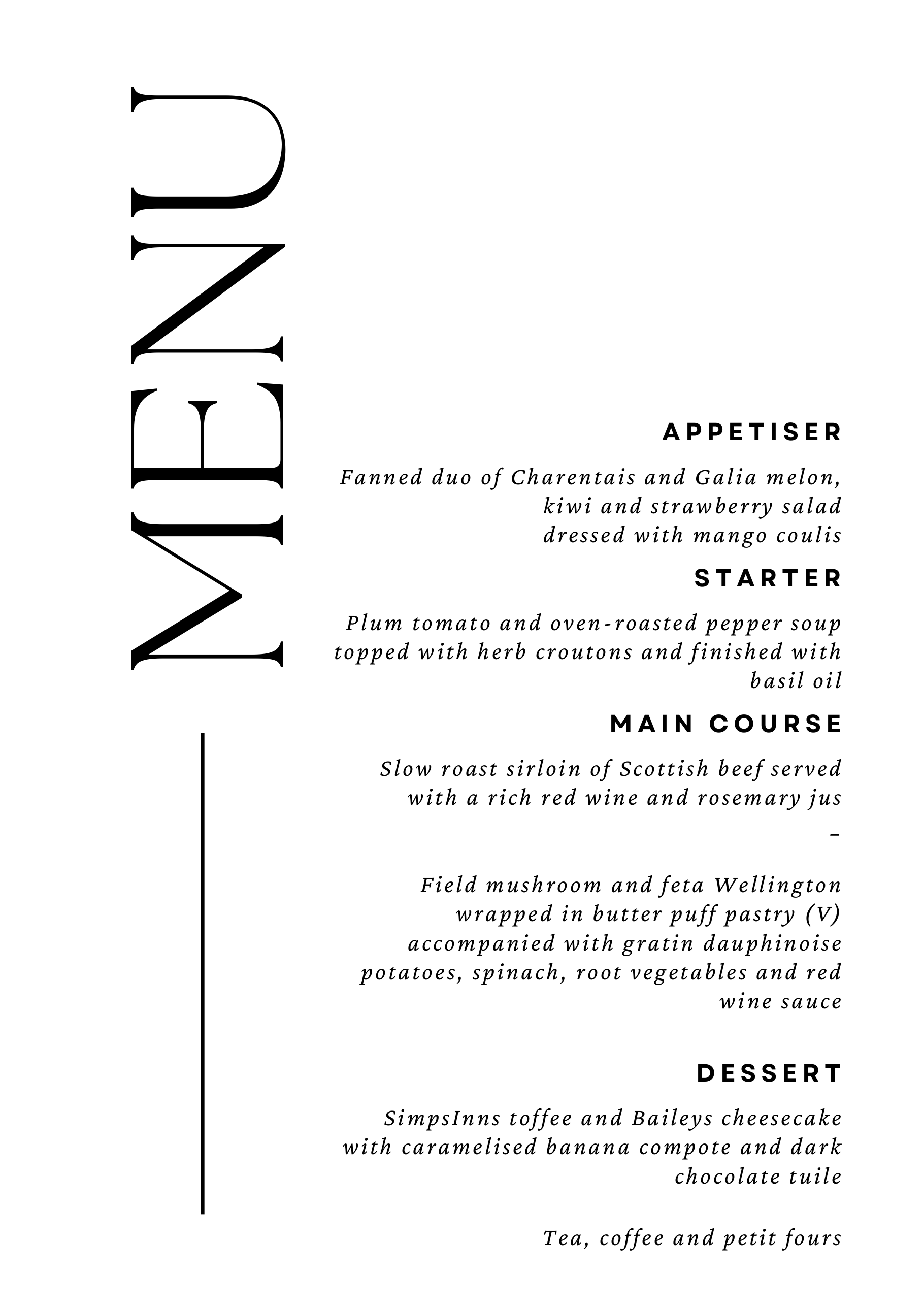 Main wedding menu